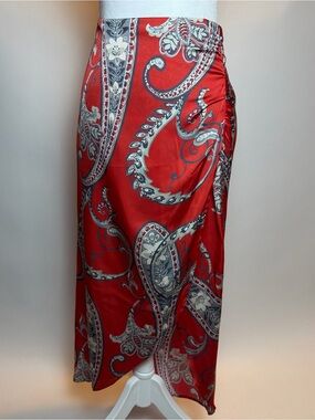 Cache Red Paisley Lined Skirt Y2K